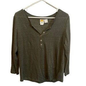 C&C California Womens Top Dark Green 100% Linen Long Sleeve Size Medium V-Neck